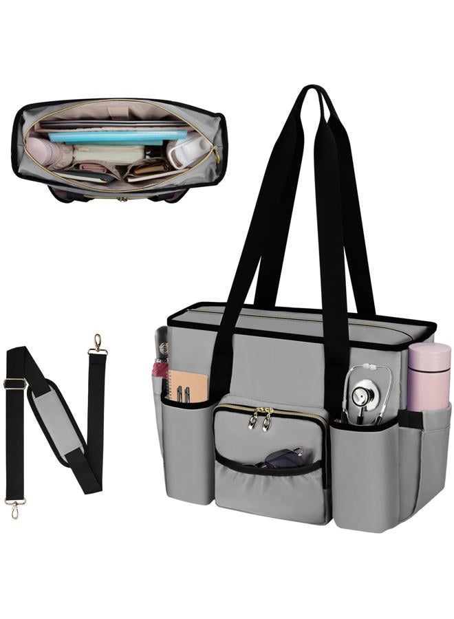 Wigojoy Nurse Bag, Work Bags with 15.6-inch Laptop Compartment, Teacher bag with Large Cup Holder, Nursing Tote Bag with Insulated Pocket for Nurses, Teachers, Students, and Professionals, Grey - Image 1