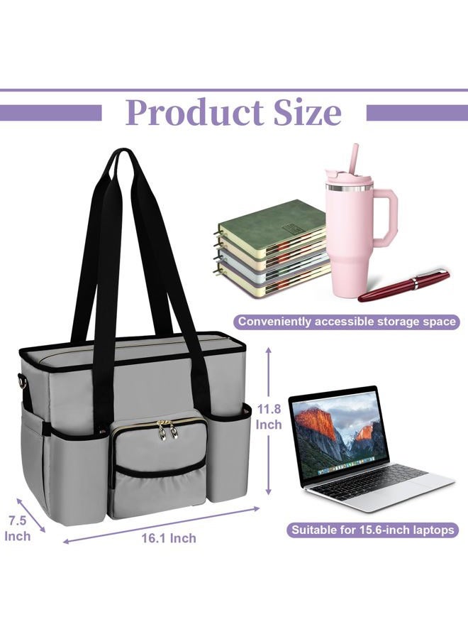 Wigojoy Nurse Bag, Work Bags with 15.6-inch Laptop Compartment, Teacher bag with Large Cup Holder, Nursing Tote Bag with Insulated Pocket for Nurses, Teachers, Students, and Professionals, Grey - Image 3