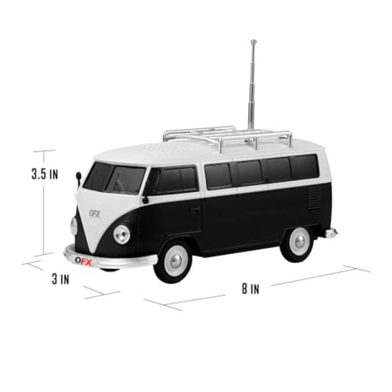Bluetooth 1961 Retro Mini Bus Speaker, 2-Inch Speaker, Hands-Free Link, Built-in Microphone, FM Radio, and LED Party Lights, Blue - BT-1961-BLK - Image 2