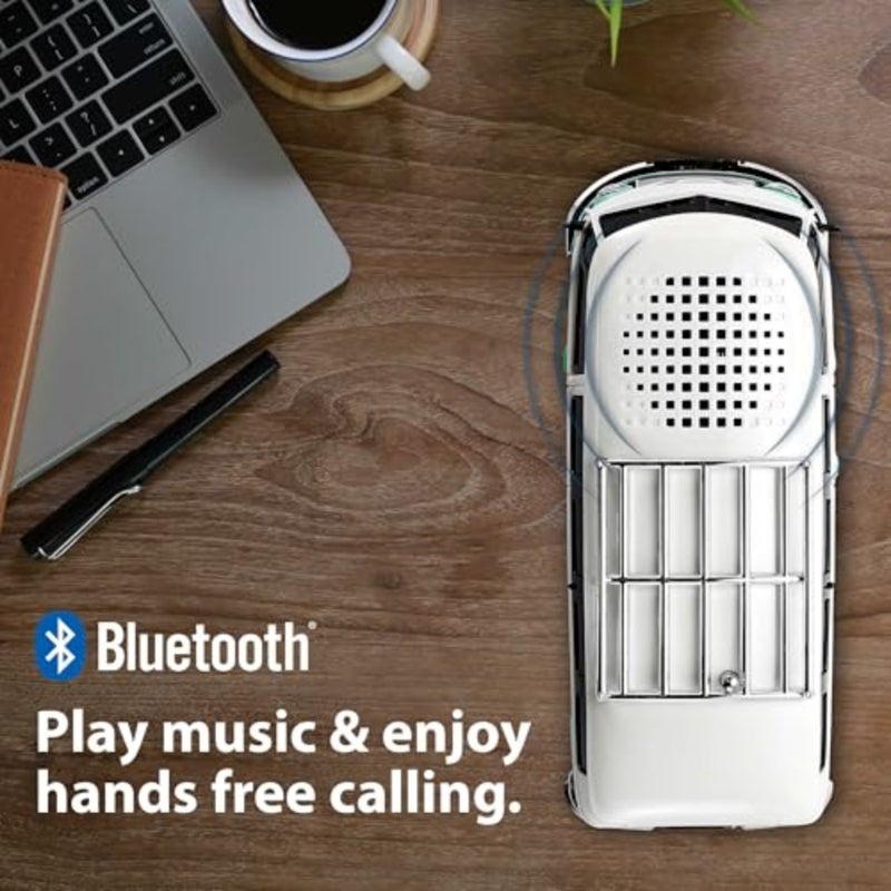 Bluetooth 1961 Retro Mini Bus Speaker, 2-Inch Speaker, Hands-Free Link, Built-in Microphone, FM Radio, and LED Party Lights, Blue - BT-1961-BLK - Image 5