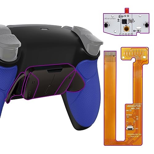 eXtremeRate Black Real Metal Buttons RMB Ver RISE4 Remap Kit for PS5 Controller BDM030 040 050 Blue Rubberized Grip Redesigned Black Back Shell Upgrade Board 4 Back Buttons for PS5 Controller - Image 1