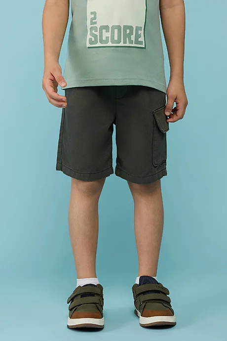 R&B Solid Cargo Shorts with Button Closure