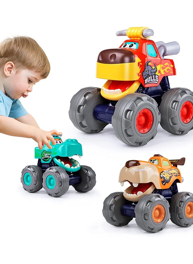 HOLA Monster Truck Toy Set for Toddlers – 3 PCS Animal Themed Friction Powered Trucks, Crocodile/Bull/Leopard, Push and Go, Movable Mouth, Durable ABS, Big Wheels, Ages 12M+, Multicolor - Image 1