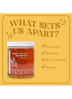 MOOM MOOM Organic Sugar Wax with Tea Tree Oil, 12 oz Jar - Hair Removal for Bikini, Brazilian, Face & Legs - Soft Wax for Sensitive Skin, Wax Beads Alternative For Women & Men (Waxing Strips NOT Included)  - Image 2