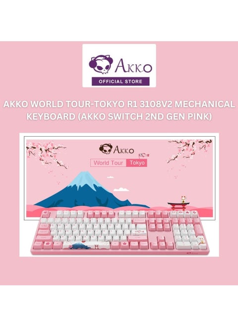 Akko World Tour Tokyo 3108-Key R1 Wired Pink Mechanical Gaming Keyboard, Programmable with OEM Profiled PBT Dye-Sub Keycaps and N-Key Rollover (Akko 2nd Gen Pink Linear Switch)