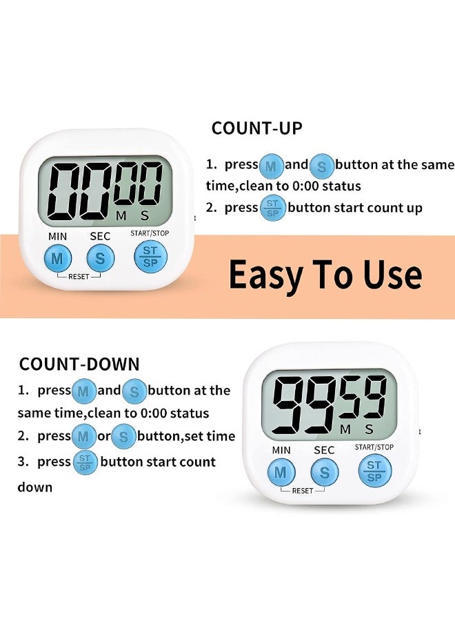 Bukela Digital Kitchen Timer for Cooking Big Digits Loud Alarm Magnetic Backing Stand Cooking Timers for Baking White  - Image 2