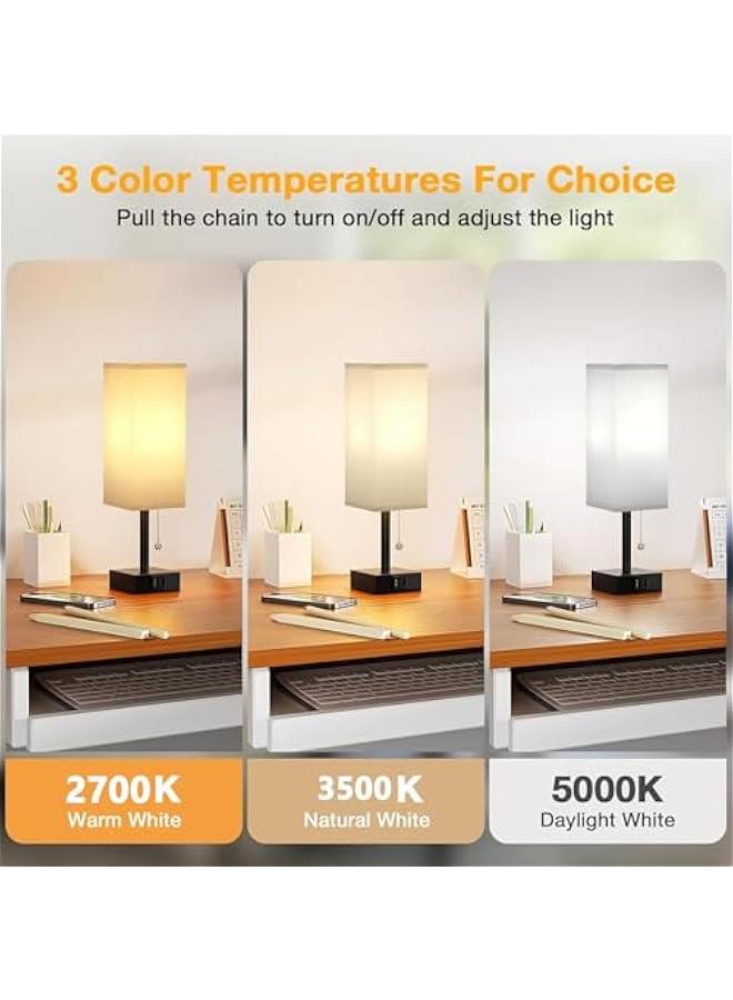 هوكور SupWolf Gray Small Bedroom Lamp - 3 Color Temperature 2700K 5000K 3500K Bedside Lamp, Pull Chain Control, USB A and C Charging Ports, Black Base, for Kids Office Dorm, Bulb Included - Image 3