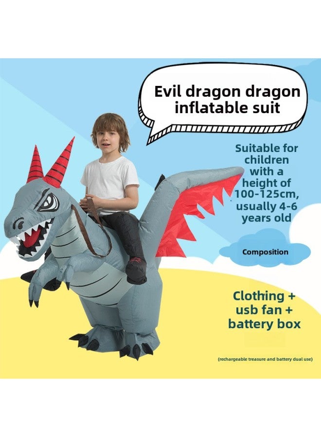 Children's Funny Costume Funny Parent-Child Cartoon Animal Mount Pants Dinosaur Triceratops Inflatable Year Gift-Color:Dragon Dragon—children - Image 1