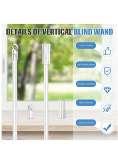 Y&D 12 Inches piece set Blind Wand Vertical, Blinds Replacement Parts Rod with Hook and Grip Clear Plastic, Opener Long Window Stick Tilt  - Image 2