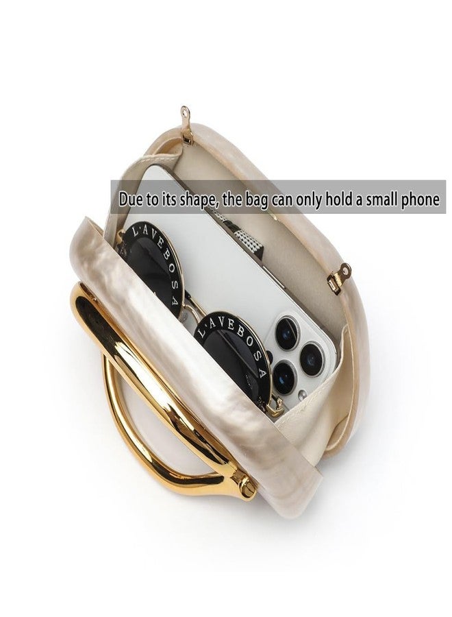 CUXVA Acrylic Clutch Purse for Women Classic Round Acrylic Evening Handbag Vintage Metal Handlebars Bag for Wedding Party Prom, Pearl - Image 4