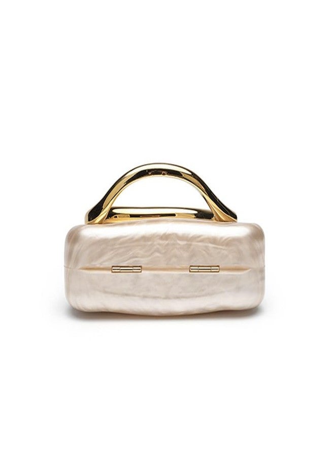 CUXVA Acrylic Clutch Purse for Women Classic Round Acrylic Evening Handbag Vintage Metal Handlebars Bag for Wedding Party Prom, Pearl - Image 3
