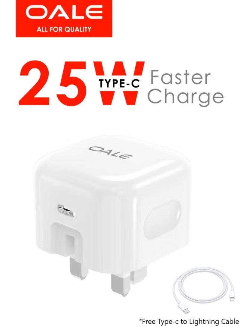 OALE Type-C iPhone Charger, 25W Ultra-Fast Charging Adapter, Compact Retractable Design, Protection System, iFast 60 - Image 2