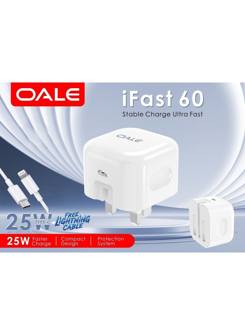 OALE Type-C iPhone Charger, 25W Ultra-Fast Charging Adapter, Compact Retractable Design, Protection System, iFast 60 - Image 4