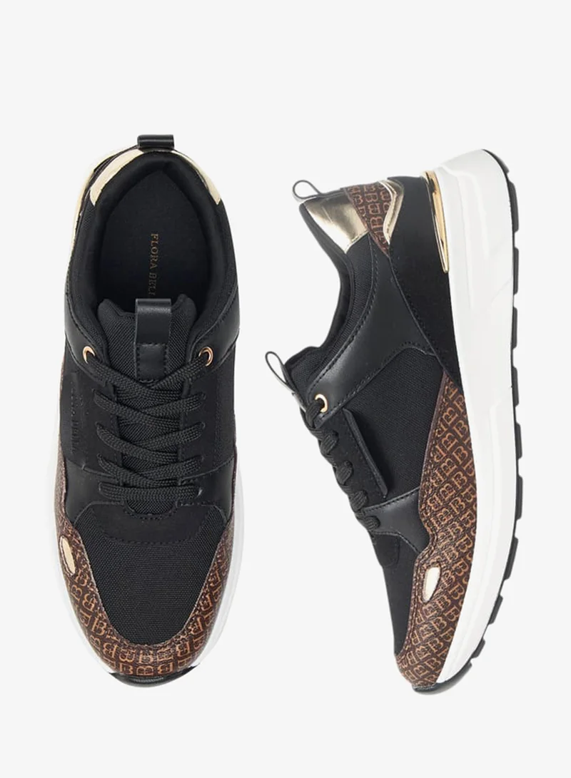 Flora Bella By Shoexpress Womens Monogram Print Sneakers With Lace-Up Closure