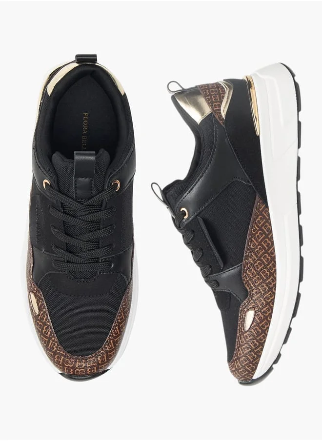 Flora Bella By Shoexpress Womens Monogram Print Sneakers With Lace-Up Closure