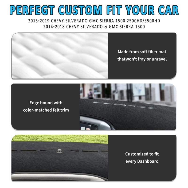 POSAID Dash Cover Dashboard Mats for 2014-2018 Chevy Chevrolet Silverado 1500/GMC Sierra 1500, Interior Dash Cover Mat for 2015-2019 Chevy Silverado/GMC Sierra 2500HD 3500HD, Gray - Image 5