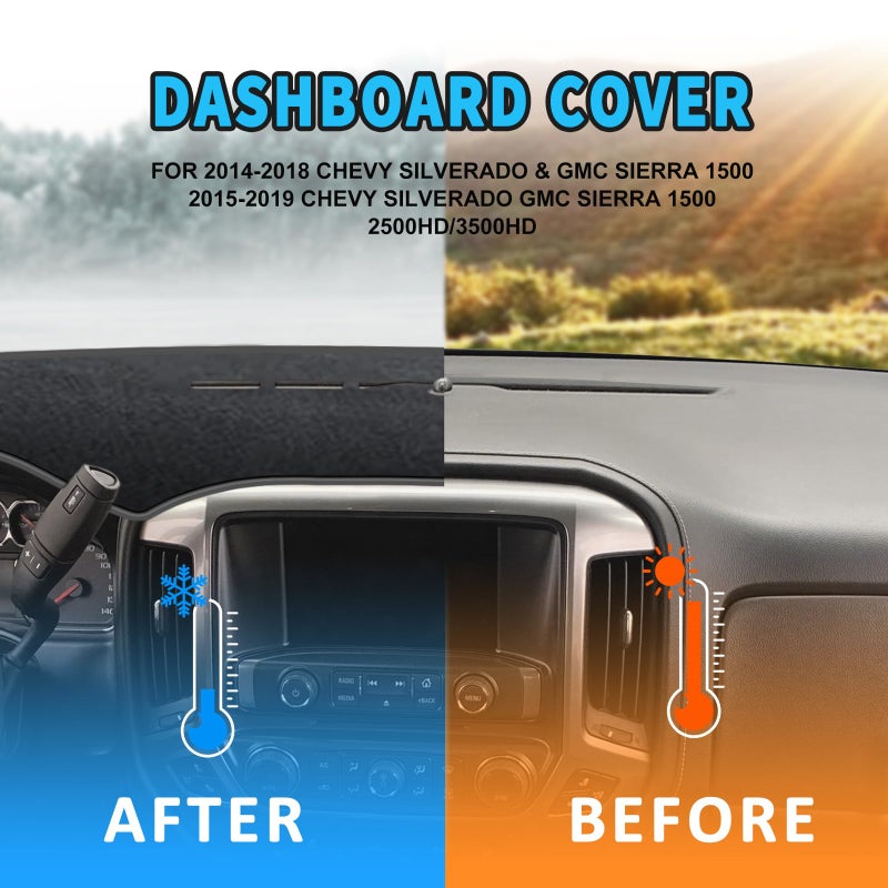 POSAID Dash Cover Dashboard Mats for 2014-2018 Chevy Chevrolet Silverado 1500/GMC Sierra 1500, Interior Dash Cover Mat for 2015-2019 Chevy Silverado/GMC Sierra 2500HD 3500HD, Gray - Image 4