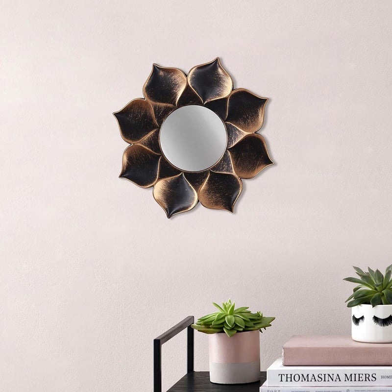 Art Street Art Street Lotus Petal Sunburst Design Decorative Wall Mirror, Home Decor for Living Room Decoration (Size - 10x10 inch, Brown)  - Image 1
