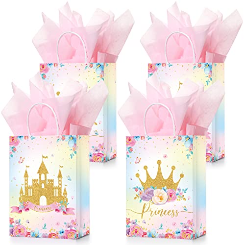 Nezyo 16 Pcs Princess Prince Party Favor Bags Prince Princess Goodie Gift Candy Bags for Birthday Baby Shower Party Favors (Pink Crown and Castle) - Image 1