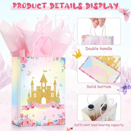 Nezyo 16 Pcs Princess Prince Party Favor Bags Prince Princess Goodie Gift Candy Bags for Birthday Baby Shower Party Favors (Pink Crown and Castle) - Image 4