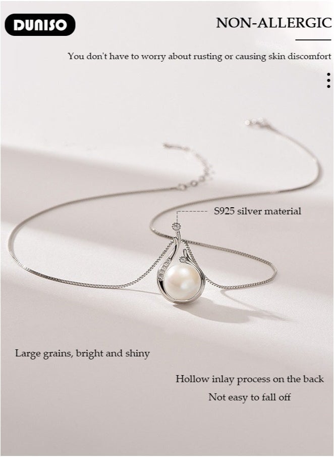 DUNISO Pearl Pendant Necklace for Women, Exquisite Freshwater Cultured Pearls, Master Level Crafts, 925 Sterling Silver, Noble Temperament, Colorfast, Fashion Jewelry, Gift for Mom, Wife and Daughter  - Image 3