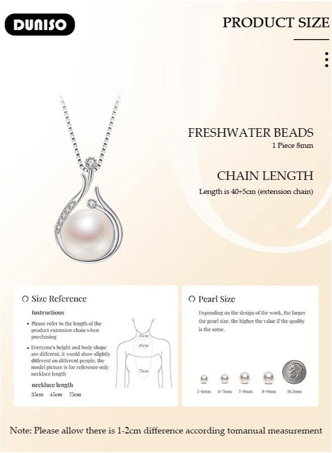 DUNISO Pearl Pendant Necklace for Women, Exquisite Freshwater Cultured Pearls, Master Level Crafts, 925 Sterling Silver, Noble Temperament, Colorfast, Fashion Jewelry, Gift for Mom, Wife and Daughter  - Image 5