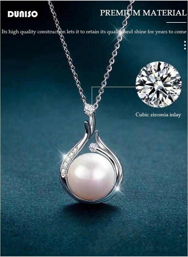 DUNISO Pearl Pendant Necklace for Women, Exquisite Freshwater Cultured Pearls, Master Level Crafts, 925 Sterling Silver, Noble Temperament, Colorfast, Fashion Jewelry, Gift for Mom, Wife and Daughter  - Image 1