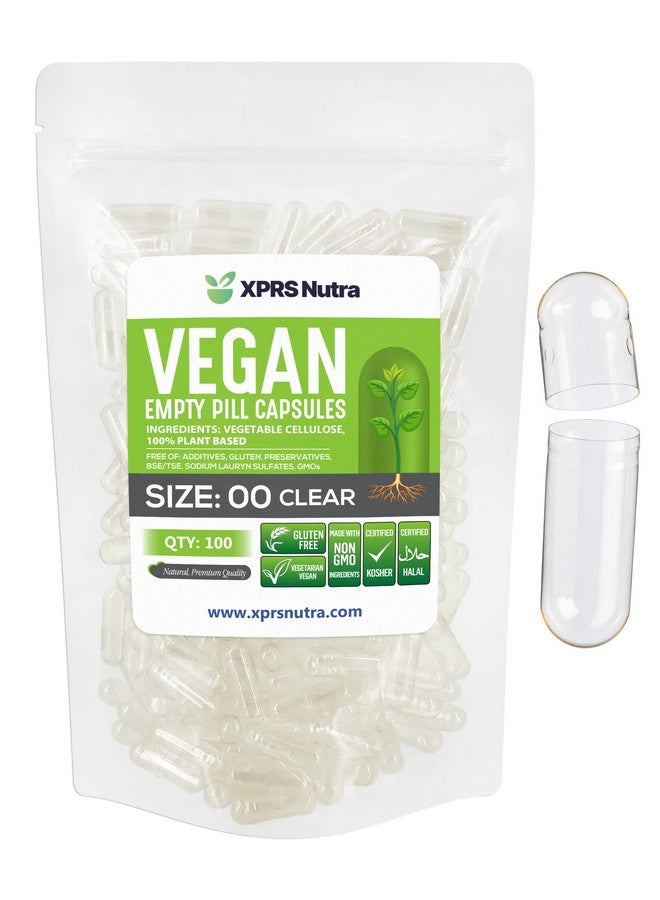 XPRS Nutra Size 00 Empty Capsules - 100 Count Clear Empty Vegan Capsules - Vegetarian Empty Pills - DIY Vegetable Capsule Filling- Veggie Pill Caps - Image 1