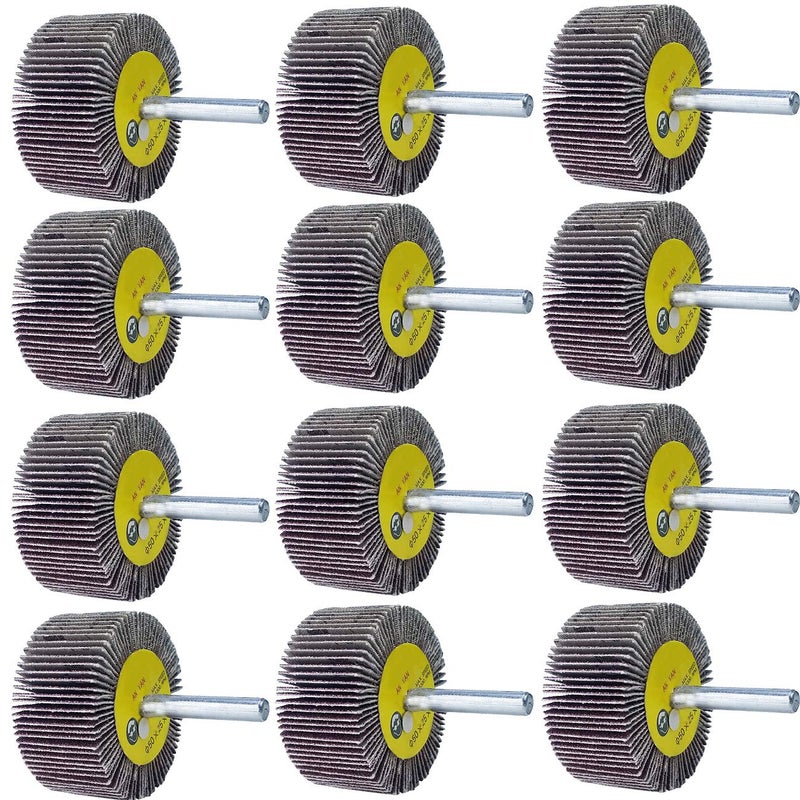 M-jump 12 Pcs 2”X 1” X1/4” Flap Wheels Set –3 pcs Of Each 40 60 80 and 120 Grits Aluminum Oxide for Remove Rust and Weld Burr – 1/4 Shank Fits All Drills - Image 1