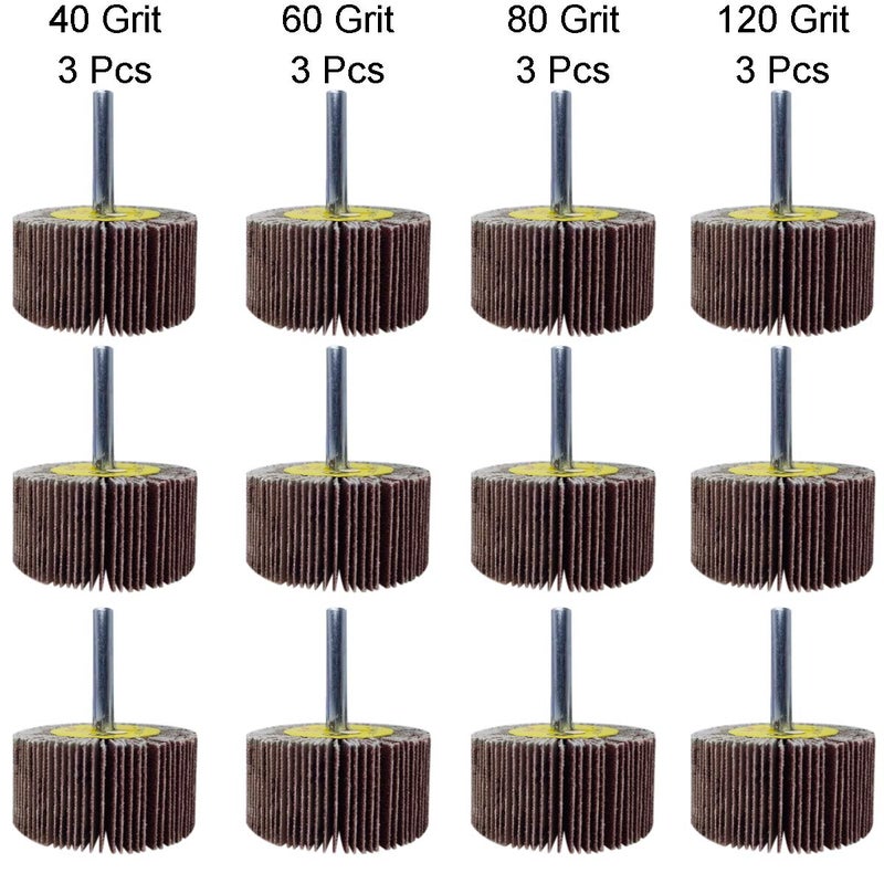 M-jump 12 Pcs 2”X 1” X1/4” Flap Wheels Set –3 pcs Of Each 40 60 80 and 120 Grits Aluminum Oxide for Remove Rust and Weld Burr – 1/4 Shank Fits All Drills - Image 2