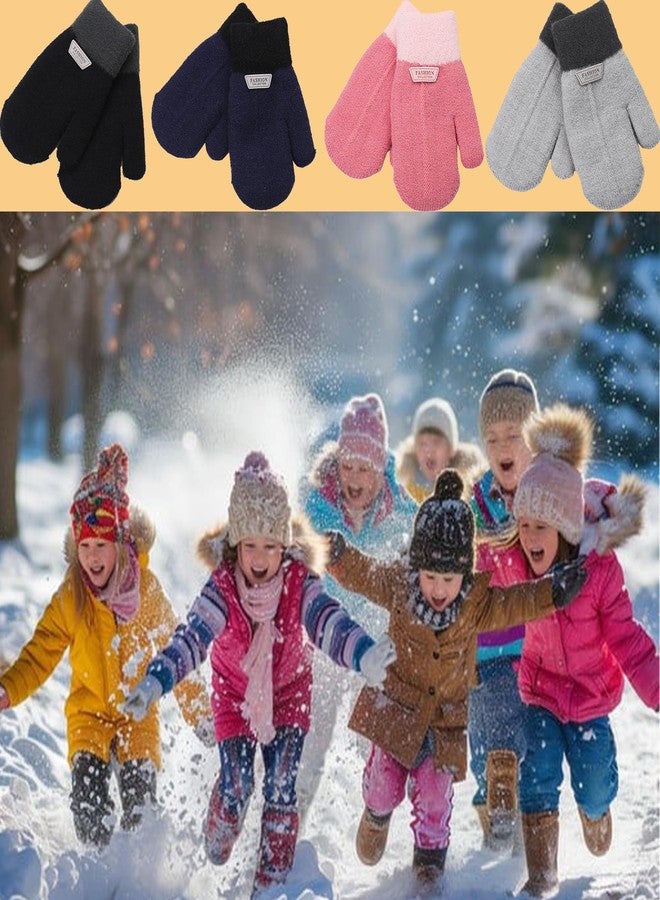 UTOWO Kids Winter Mittens Boys Stretch Knitted Mittens Girls Double Layer Thick Warm Outdoor Gloves for 3-7Y - Image 2