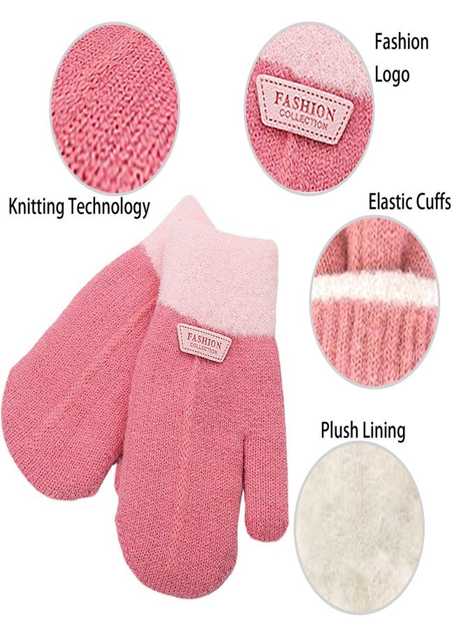 UTOWO Kids Winter Mittens Boys Stretch Knitted Mittens Girls Double Layer Thick Warm Outdoor Gloves for 3-7Y - Image 4