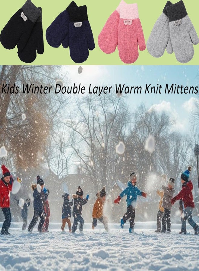 UTOWO Kids Winter Mittens Boys Stretch Knitted Mittens Girls Double Layer Thick Warm Outdoor Gloves for 3-7Y - Image 3