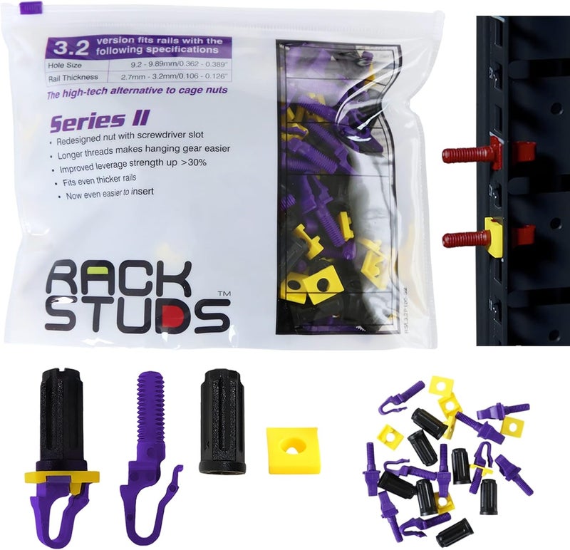 Rackstuds P100 Series II - Server Rack Screws 100-Pack | Cage Nut Replacement Purple 3.2mm/0.126" | A Faster, Easier Solution for Rack mounting Gear in 19" Racks with Square Punched Vertical Rails - Image 1