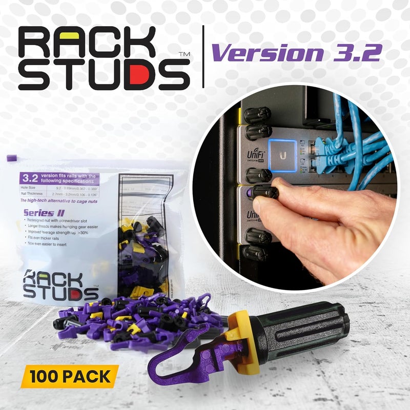 Rackstuds P100 Series II - Server Rack Screws 100-Pack | Cage Nut Replacement Purple 3.2mm/0.126" | A Faster, Easier Solution for Rack mounting Gear in 19" Racks with Square Punched Vertical Rails - Image 5