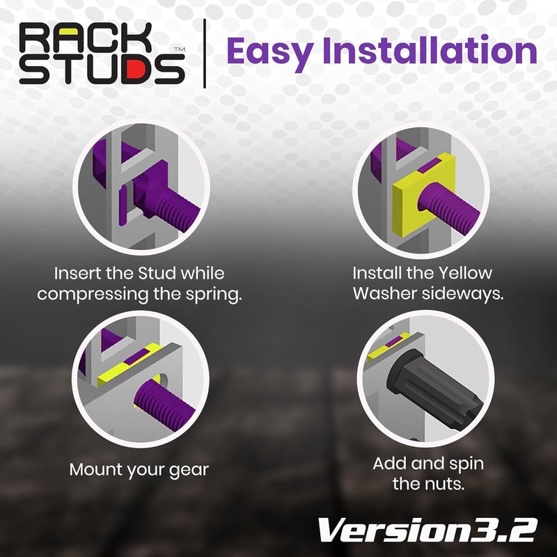 Rackstuds P100 Series II - Server Rack Screws 100-Pack | Cage Nut Replacement Purple 3.2mm/0.126" | A Faster, Easier Solution for Rack mounting Gear in 19" Racks with Square Punched Vertical Rails - Image 4