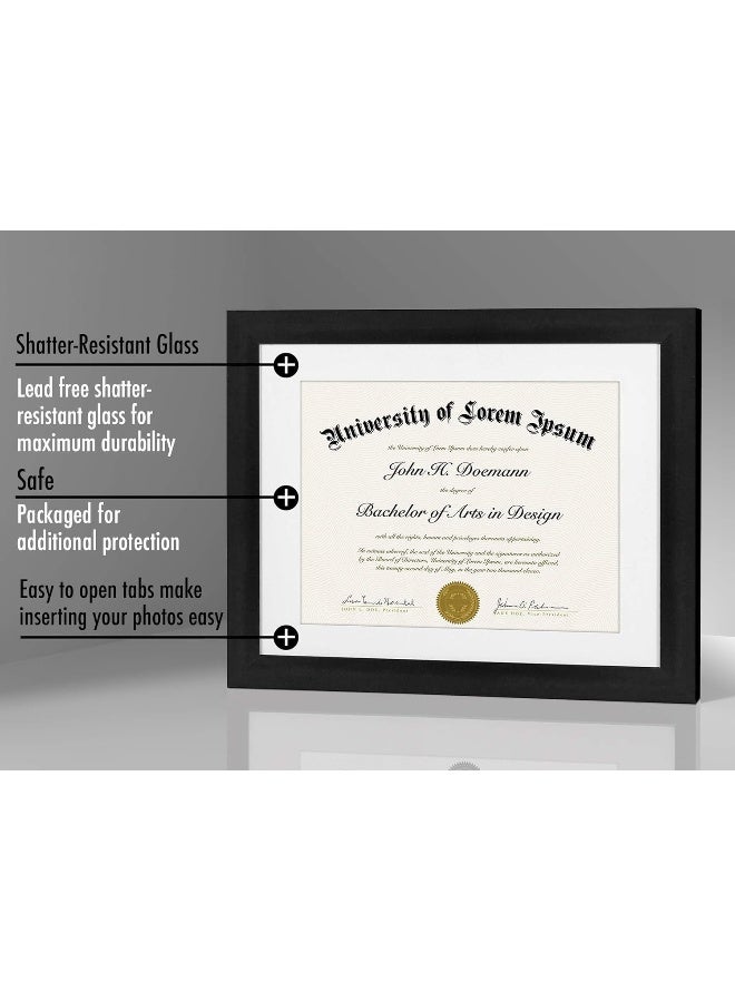 Americanflat 11x14 Diploma Frame with ShatterResistant Glass Use as 85x11 Frame with Mat or Display 11x14 Documents Without Mat Legacy Collection Certificate Frames for Wall Display Black - Image 5