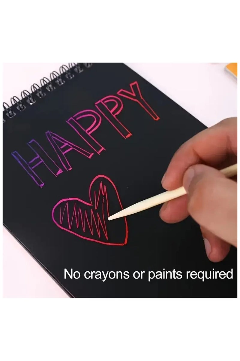 LIXADA مجموعة دفاتر ورق جرافيتي ملون للأطفال، دفتر رسم جرافيتي قوس قزح الإبداعي مع قلم خشبي، مجموعة فنون وحرف ممتعة وتعليمية للأعمار من 3-6 سنوات - فن الخدش السحري - Image 3