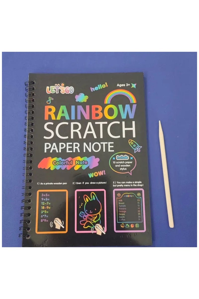 LIXADA مجموعة دفاتر ورق جرافيتي ملون للأطفال، دفتر رسم جرافيتي قوس قزح الإبداعي مع قلم خشبي، مجموعة فنون وحرف ممتعة وتعليمية للأعمار من 3-6 سنوات - فن الخدش السحري - Image 1