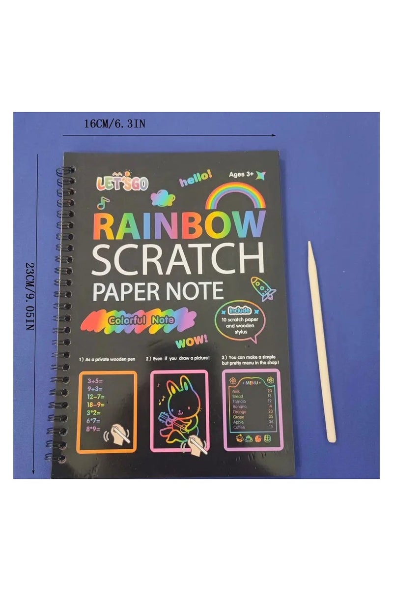LIXADA مجموعة دفاتر ورق جرافيتي ملون للأطفال، دفتر رسم جرافيتي قوس قزح الإبداعي مع قلم خشبي، مجموعة فنون وحرف ممتعة وتعليمية للأعمار من 3-6 سنوات - فن الخدش السحري - Image 2