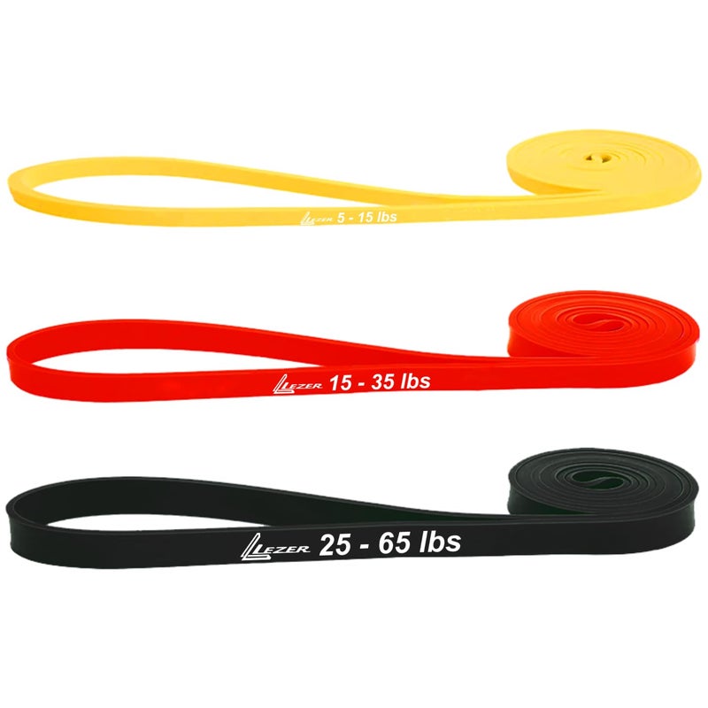 LEZER Resistance Bands for Working Out, Exercise Band, Pull Up Band, Elastic Band, Stretching, Training, Gym, Physical Therapy, Fitness, Workout, Yoga, with Instruction, Light Set of 3 - Image 1