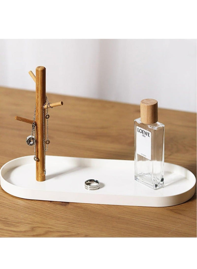 Captaintech Key Tray, Jewelry Tray with Wood 3-Tier Hanging Organizer, Multi-Functional Entryway Tray, Key Bowl, Valet Tray, Ring Holder, Jewelry Dish Organizer, Wooden Storage Rack - Image 3