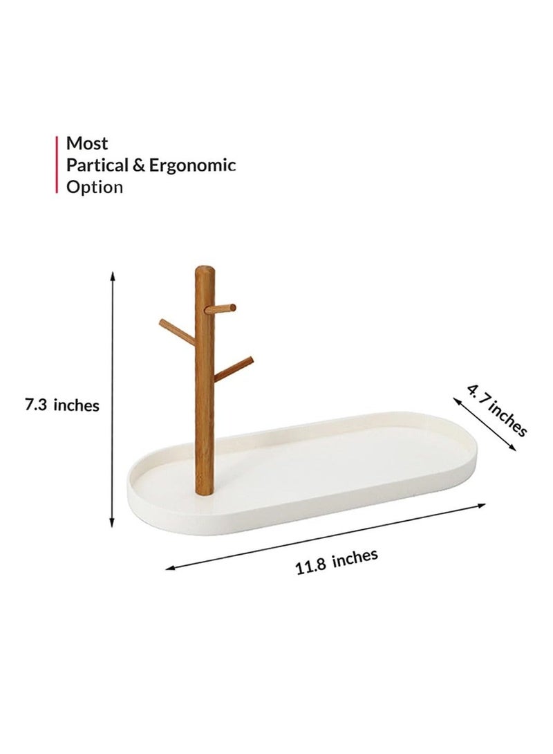 Captaintech Key Tray, Jewelry Tray with Wood 3-Tier Hanging Organizer, Multi-Functional Entryway Tray, Key Bowl, Valet Tray, Ring Holder, Jewelry Dish Organizer, Wooden Storage Rack - Image 4