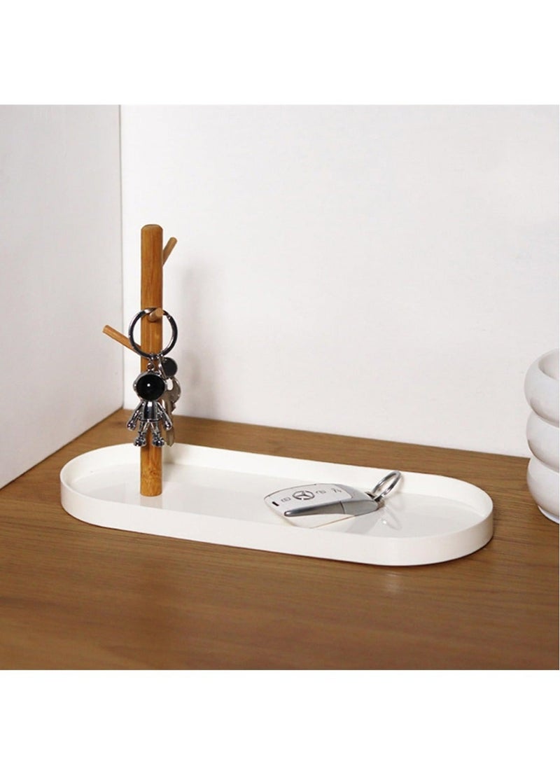 Captaintech Key Tray, Jewelry Tray with Wood 3-Tier Hanging Organizer, Multi-Functional Entryway Tray, Key Bowl, Valet Tray, Ring Holder, Jewelry Dish Organizer, Wooden Storage Rack - Image 5