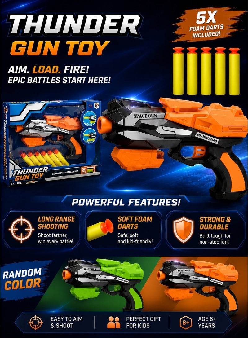 THUNDER Blaster Gun with 6 Soft Bullets Orange/Green - Image 1