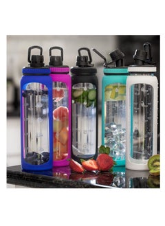 Excefore 32 oz Glass Water Bottle with Time Marks and Silicone Sleeve - Flip Lid, Motivational Water Bottles for Hydration, Reusable, Wide Mouth, Leakproof, 1 Liter Glass Drinking Bottle, BPA Free  - Image 4