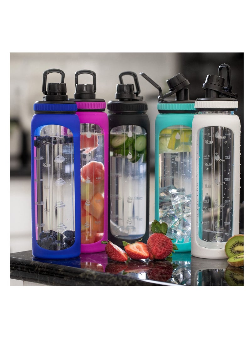 Excefore 32 oz Glass Water Bottle with Time Marks and Silicone Sleeve - Flip Lid, Motivational Water Bottles for Hydration, Reusable, Wide Mouth, Leakproof, 1 Liter Glass Drinking Bottle, BPA Free  - Image 4