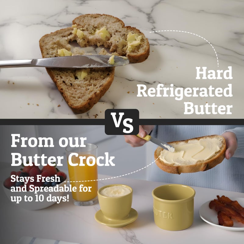 Priority Chef PriorityChef Butter Crock with Lid with Water Line, Ceramic French Butter Dish to Leave On Counter, Khaki - Image 2