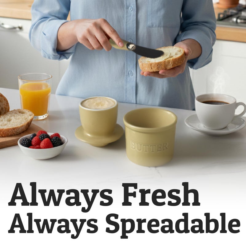 Priority Chef PriorityChef Butter Crock with Lid with Water Line, Ceramic French Butter Dish to Leave On Counter, Khaki - Image 4
