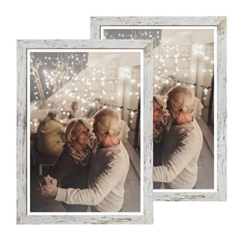 Capcillin 12x18 Picture Frame Wood Pattern Distressed White Poster Frame Set of 2 Wall Mounting Plexiglass Great for Prints Mural and ArtCP001MD12x18RW